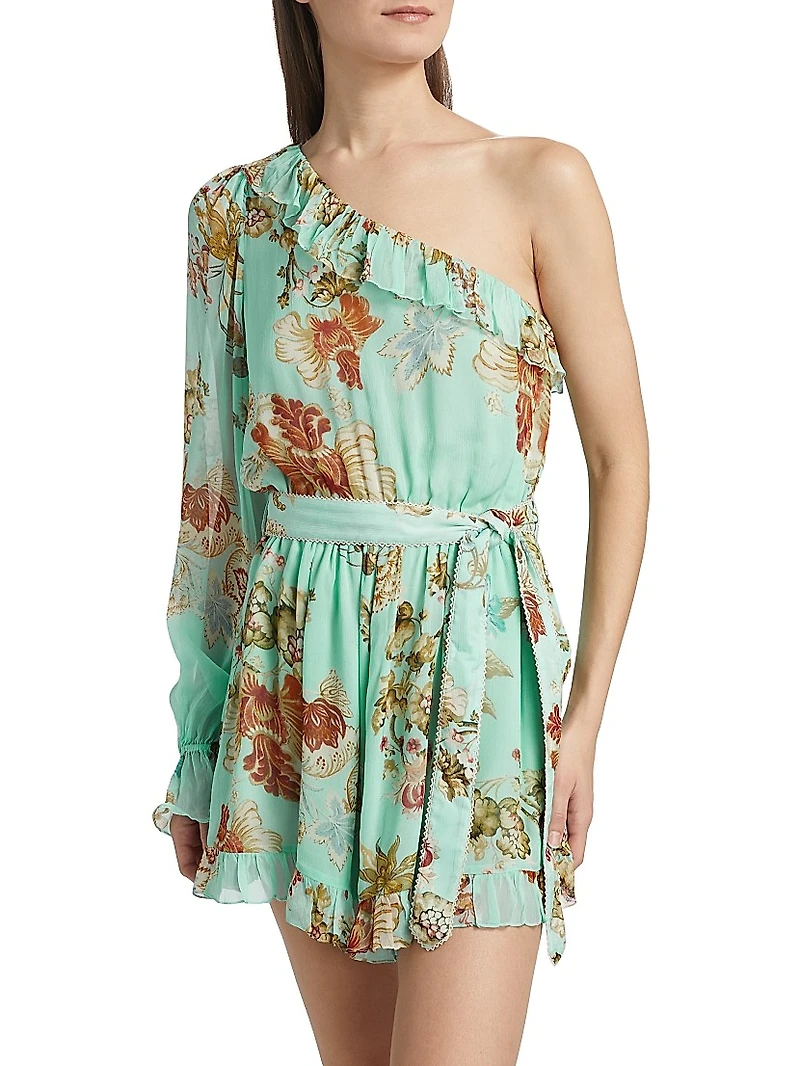 Rohi Floral Ruffled One-Shoulder Minidress
