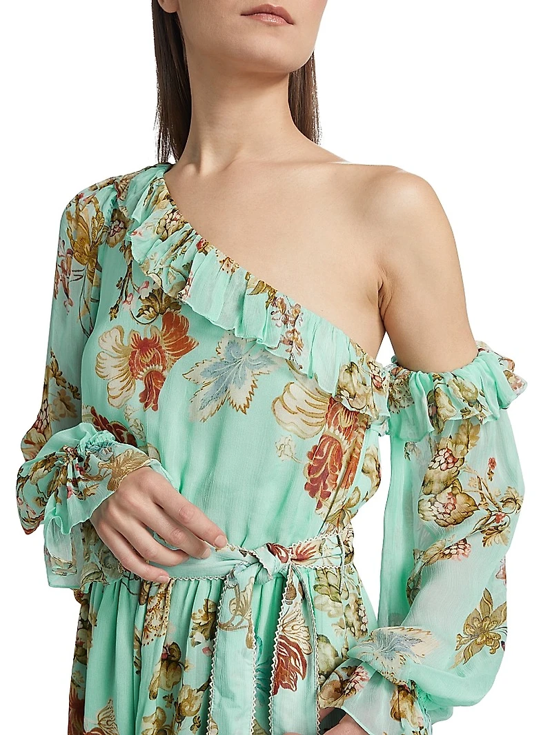 Rohi Floral Ruffled One-Shoulder Minidress