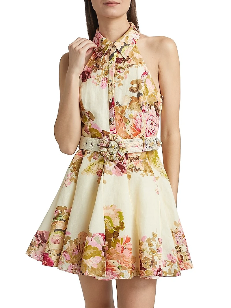 Sama Floral Belted Halter Mini Shirtdress