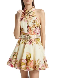 Sama Floral Belted Halter Mini Shirtdress