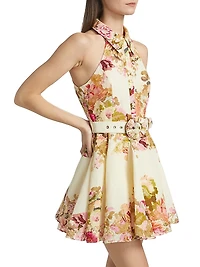 Sama Floral Belted Halter Mini Shirtdress