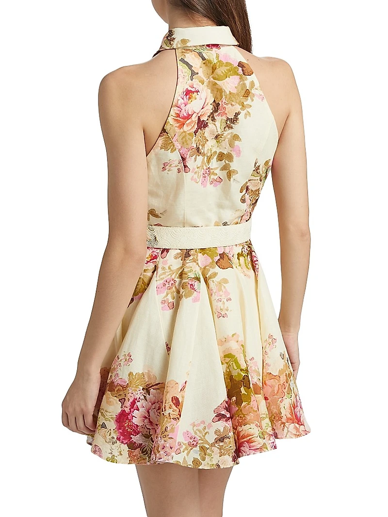 Sama Floral Belted Halter Mini Shirtdress