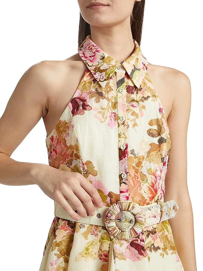 Sama Floral Belted Halter Mini Shirtdress