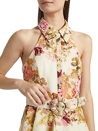 Sama Floral Belted Halter Mini Shirtdress