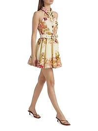 Sama Floral Belted Halter Mini Shirtdress