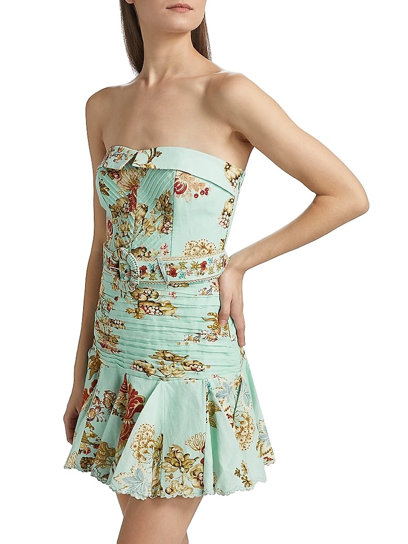 Rohi Floral Belted Strapless Minidress