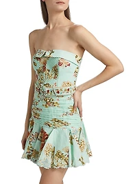 Rohi Floral Belted Strapless Minidress