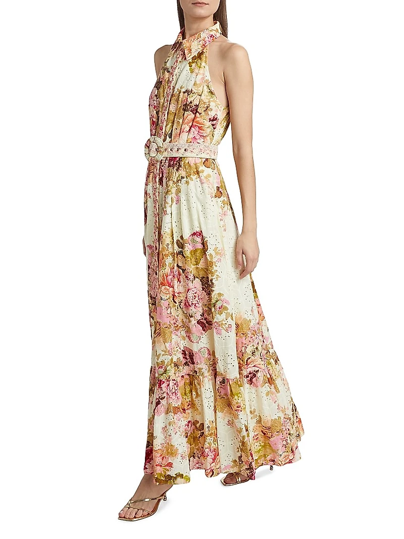 Sama Floral Cotton Belted Maxi Shirtdress