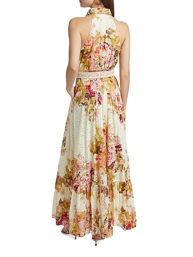 Sama Floral Cotton Belted Maxi Shirtdress