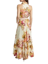 Sama Floral Cotton Belted Maxi Shirtdress