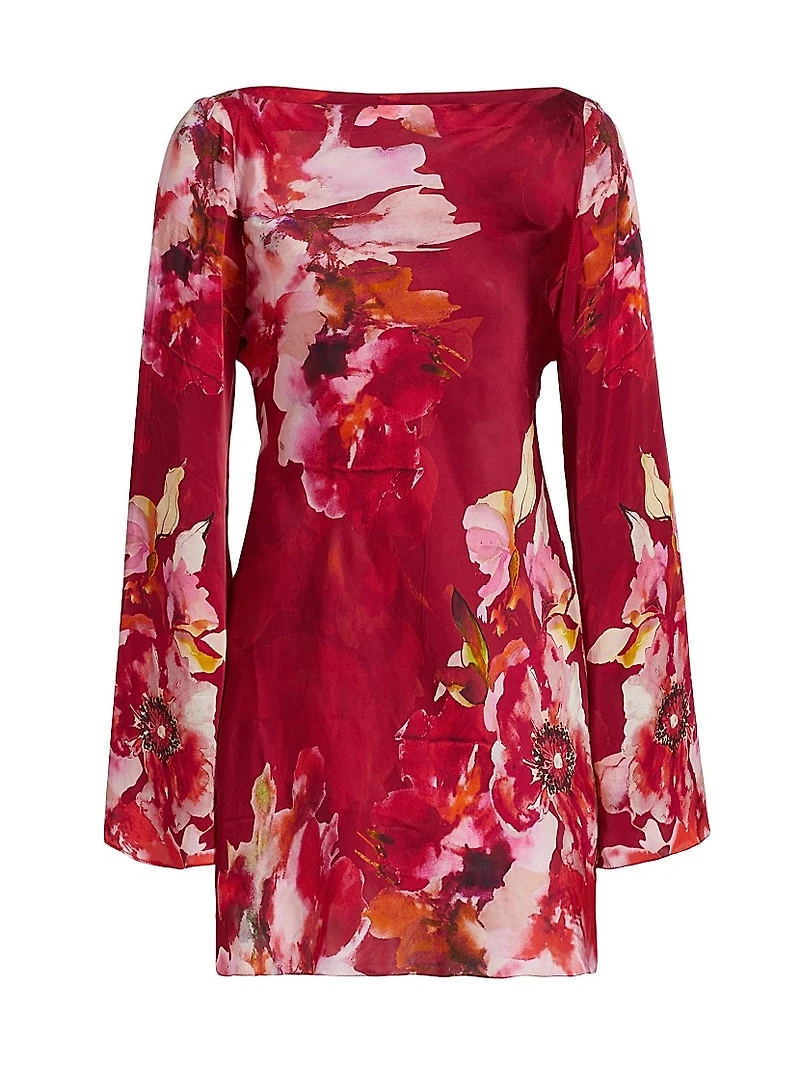 Tuhi Floral Silk Boatneck Minidress