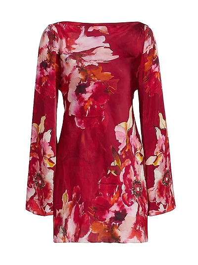 Tuhi Floral Silk Boatneck Minidress