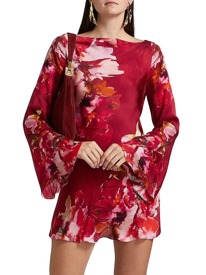 Tuhi Floral Silk Boatneck Minidress