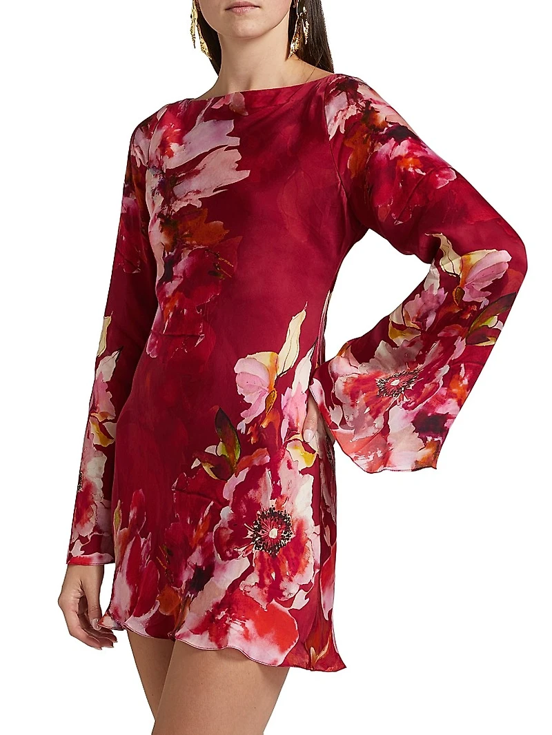 Tuhi Floral Silk Boatneck Minidress