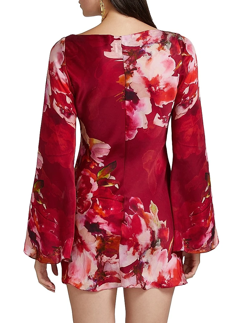 Tuhi Floral Silk Boatneck Minidress