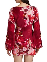 Tuhi Floral Silk Boatneck Minidress