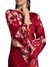 Tuhi Floral Silk Boatneck Minidress