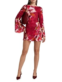 Tuhi Floral Silk Boatneck Minidress
