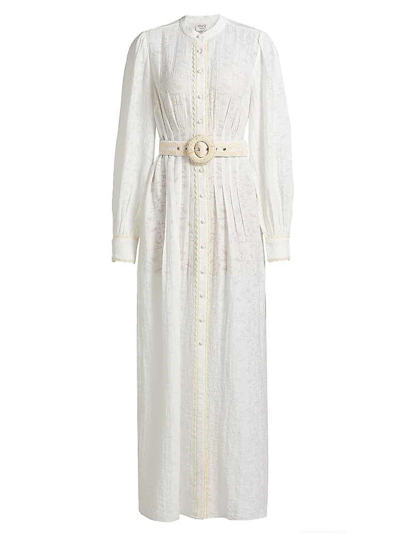 Anvi Jacquard Belted Maxi Shirtdress