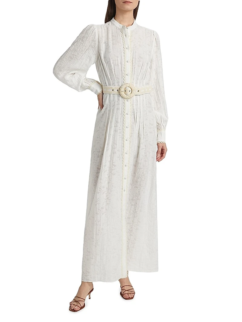 Anvi Jacquard Belted Maxi Shirtdress