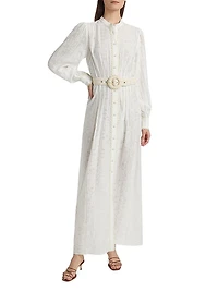Anvi Jacquard Belted Maxi Shirtdress
