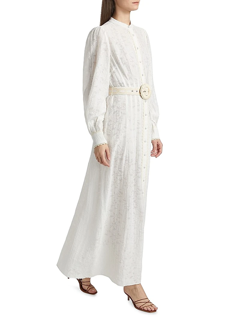Anvi Jacquard Belted Maxi Shirtdress