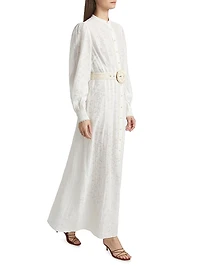 Anvi Jacquard Belted Maxi Shirtdress