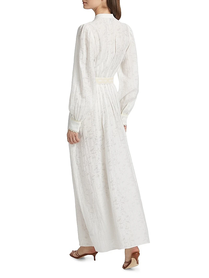 Anvi Jacquard Belted Maxi Shirtdress