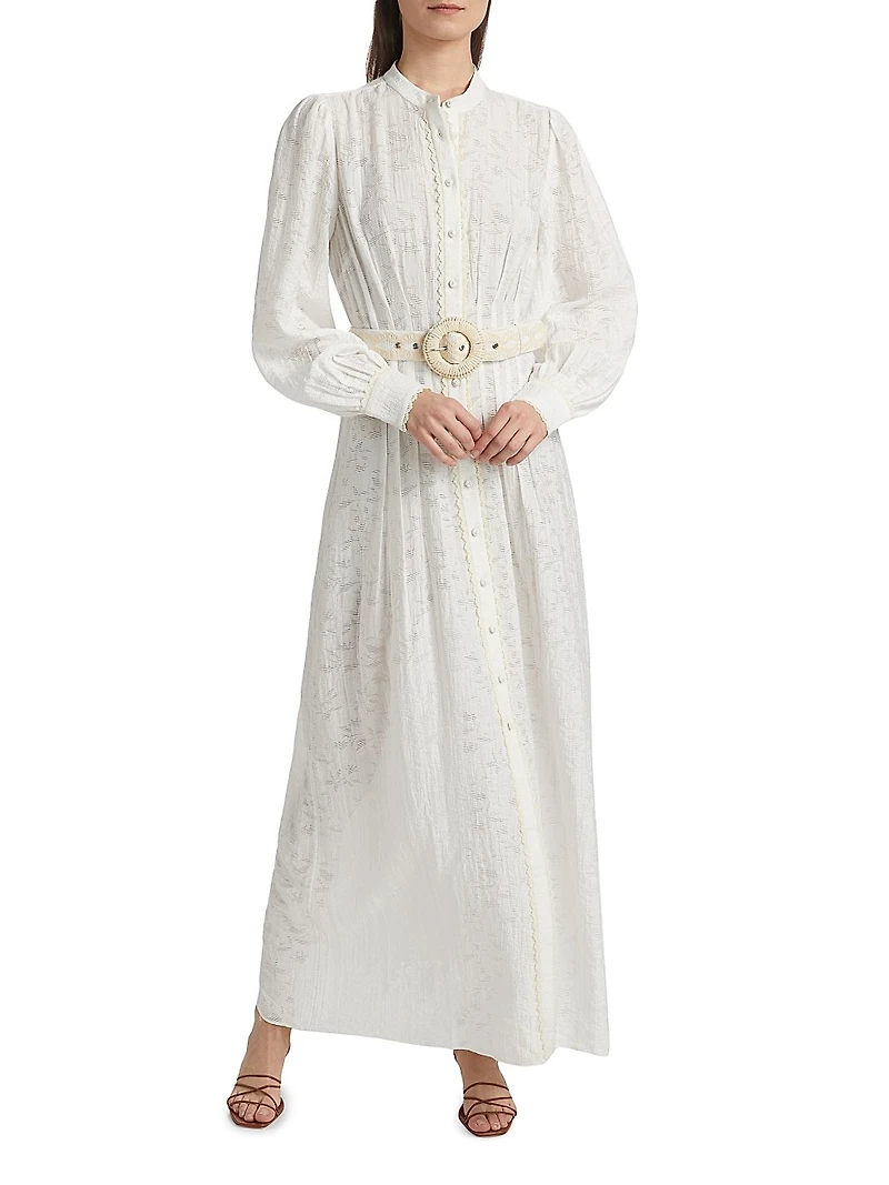 Anvi Jacquard Belted Maxi Shirtdress