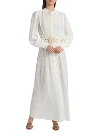 Anvi Jacquard Belted Maxi Shirtdress
