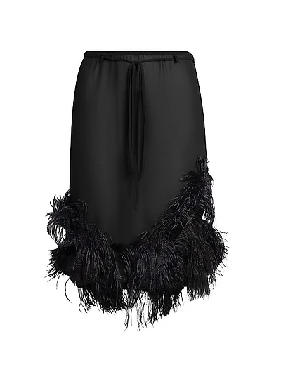 Feathered Georgette Knee-Length Skirt