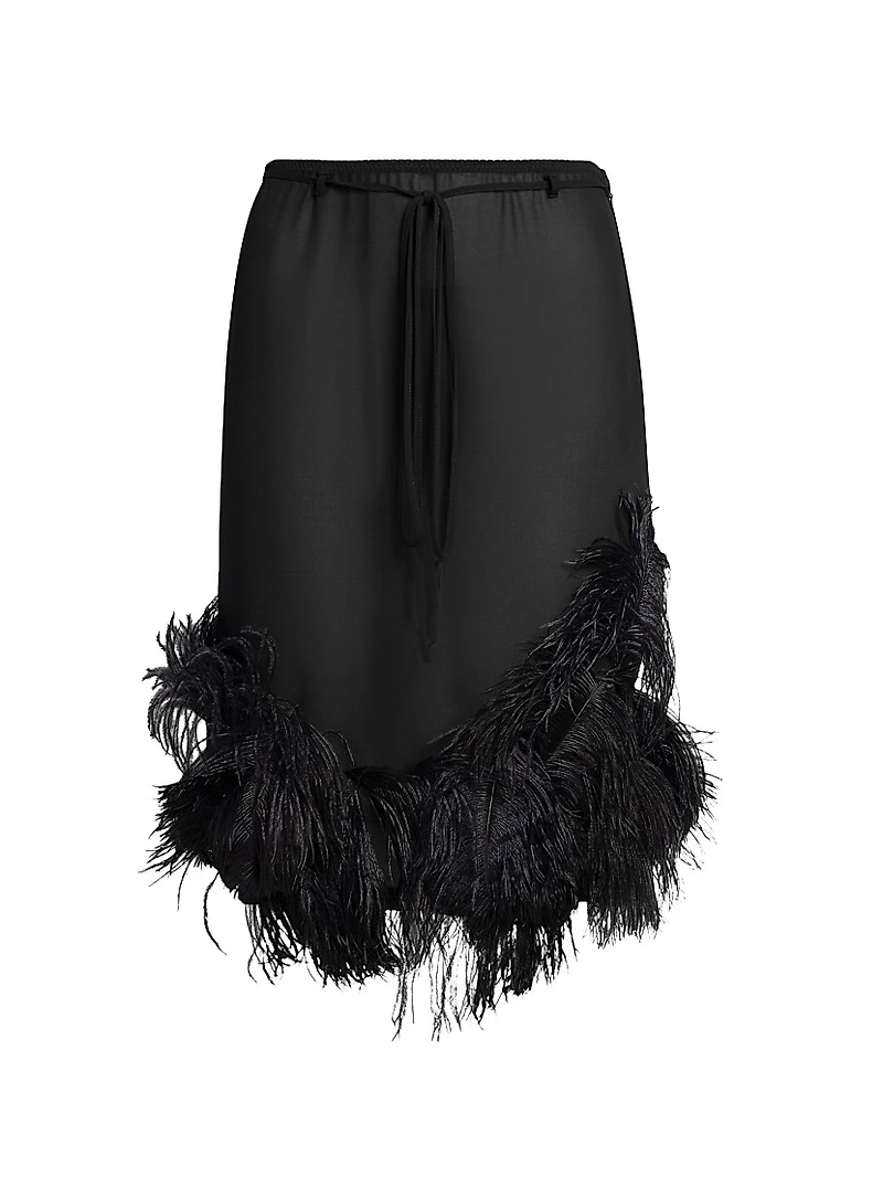 Feathered Georgette Knee-Length Skirt