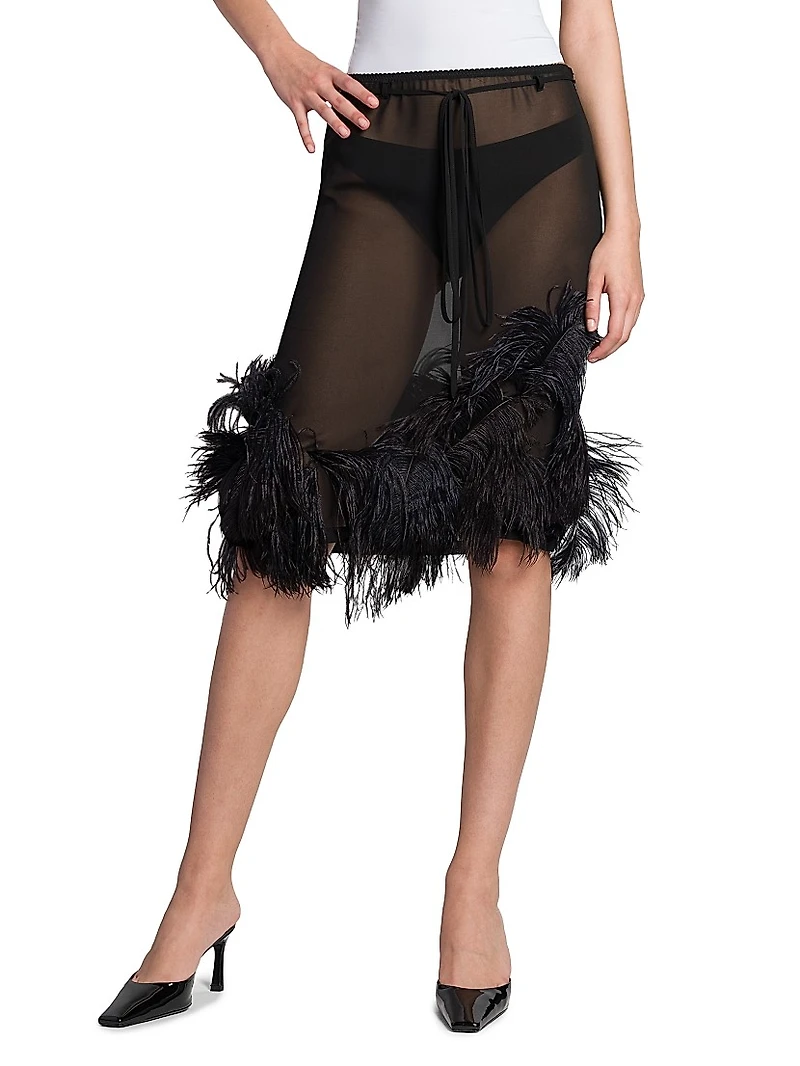 Feathered Georgette Knee-Length Skirt