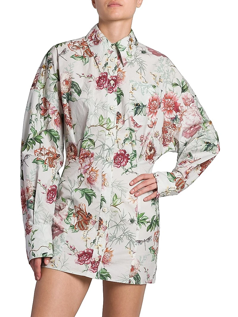 Floral Cotton Mini Shirtdress