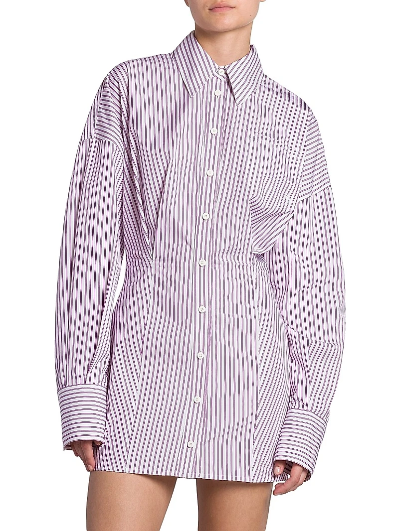 Striped Cotton Mini Shirtdress