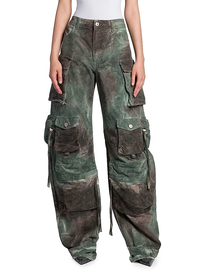 Abstract Cotton Wide-Leg Cargo Pants