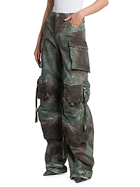 Abstract Cotton Wide-Leg Cargo Pants
