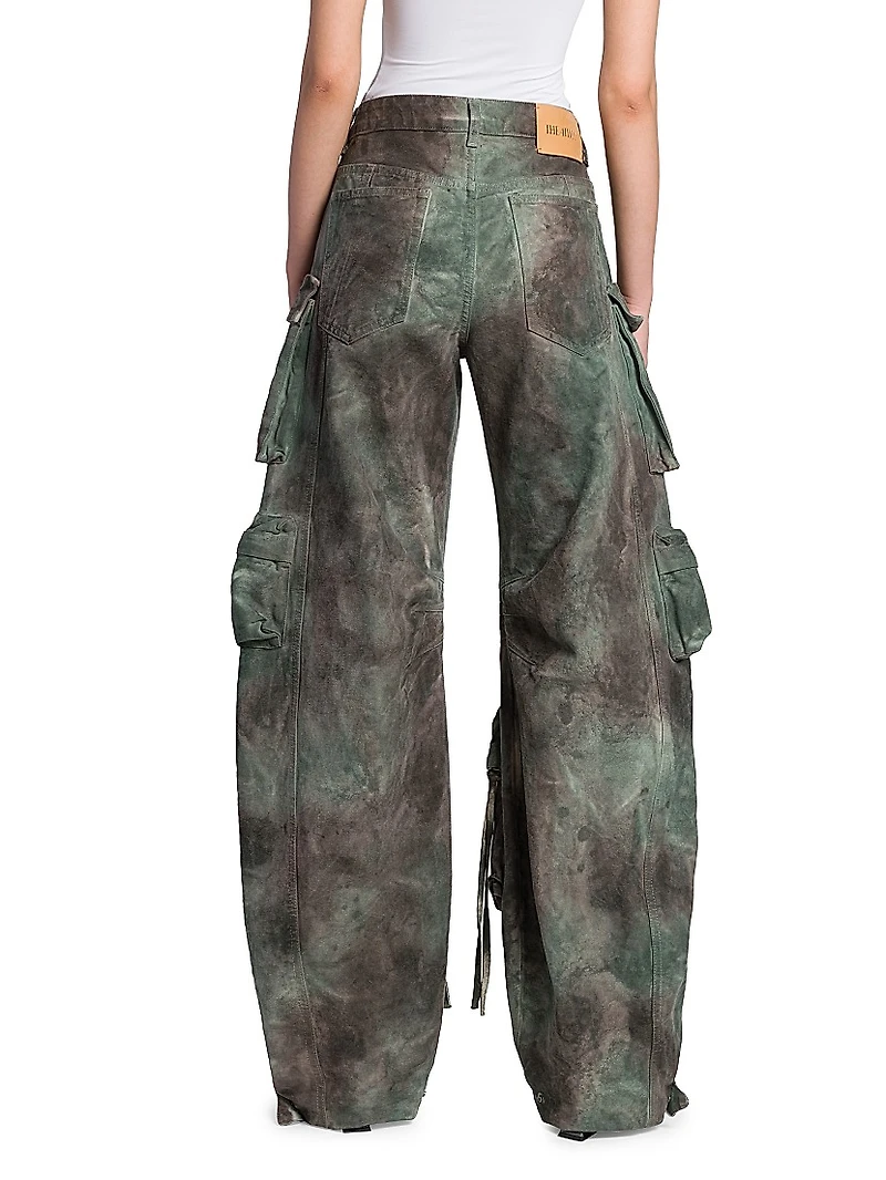Abstract Cotton Wide-Leg Cargo Pants