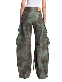 Abstract Cotton Wide-Leg Cargo Pants