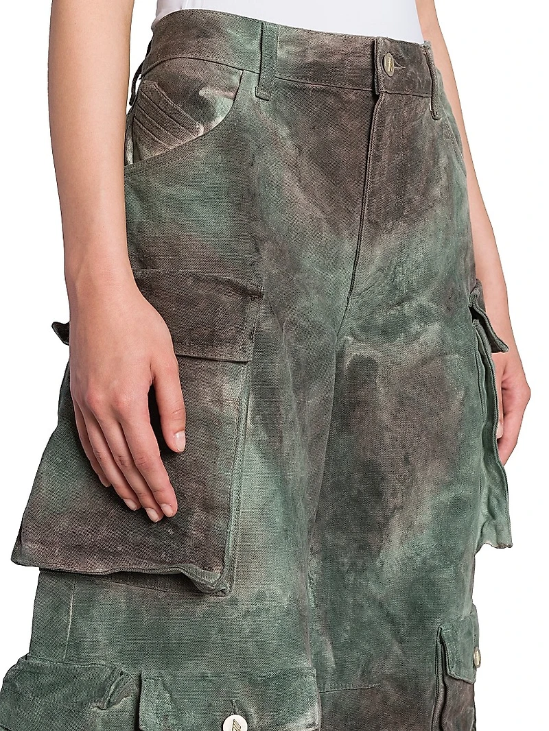 Abstract Cotton Wide-Leg Cargo Pants