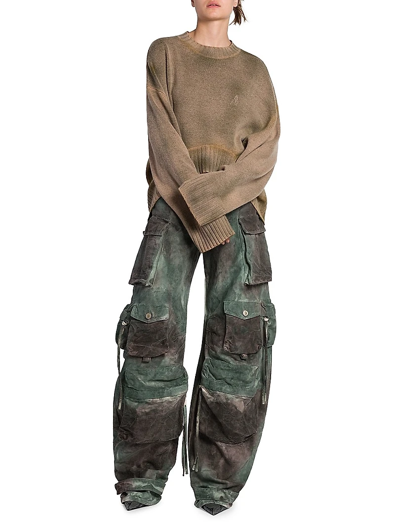 Abstract Cotton Wide-Leg Cargo Pants