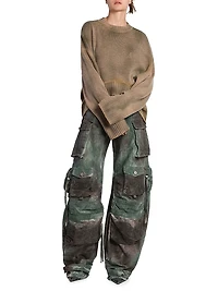 Abstract Cotton Wide-Leg Cargo Pants