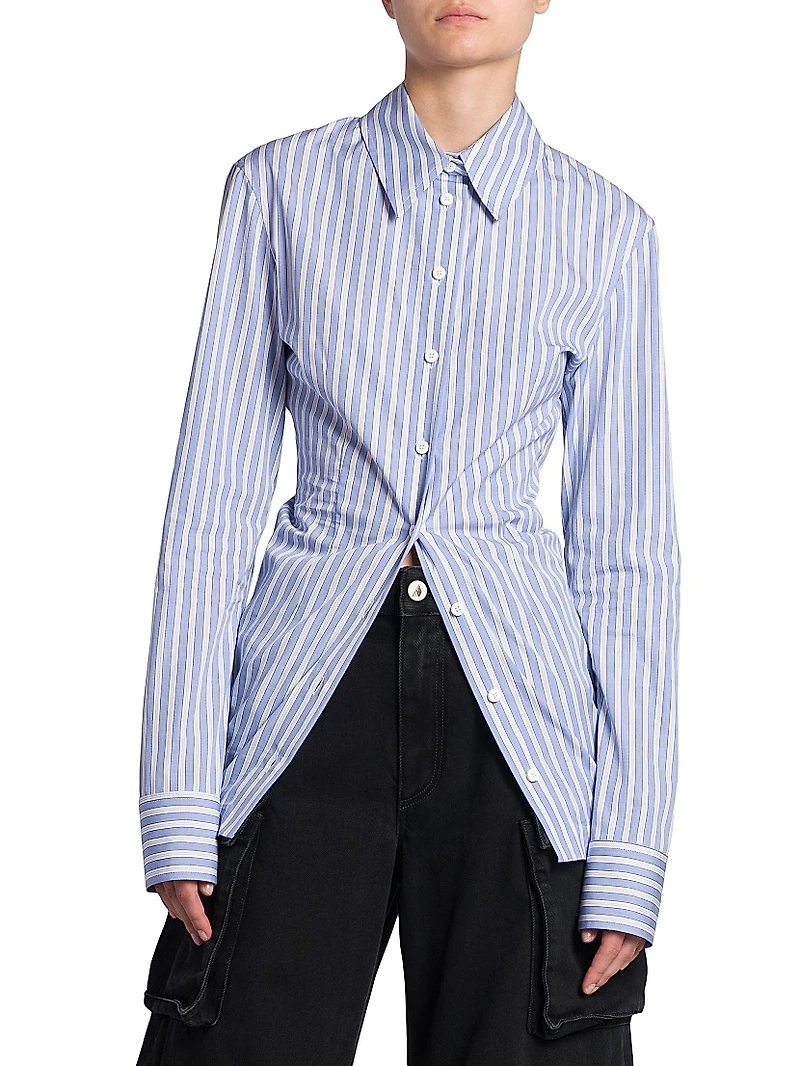 Gathered Striped Cotton Shirt