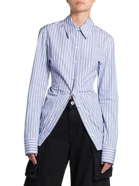 Gathered Striped Cotton Shirt