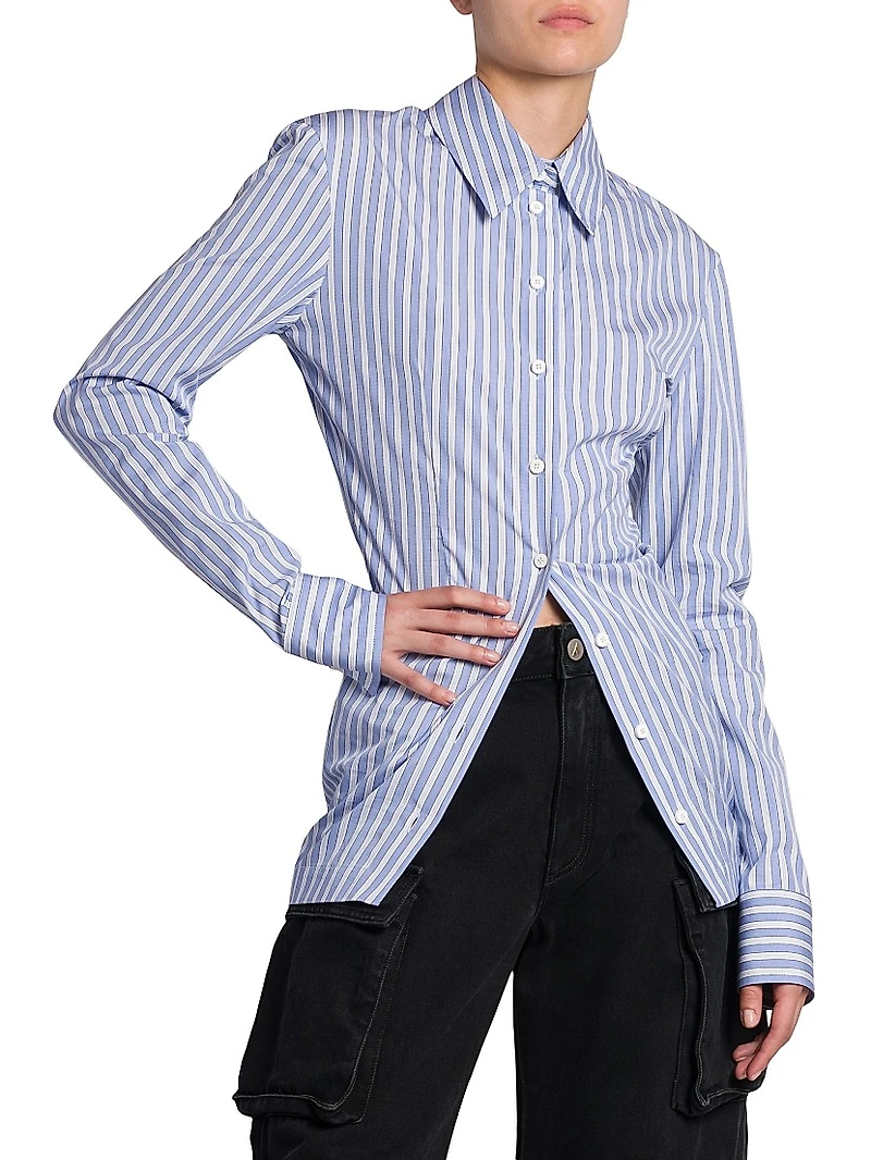 Gathered Striped Cotton Shirt