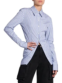 Gathered Striped Cotton Shirt