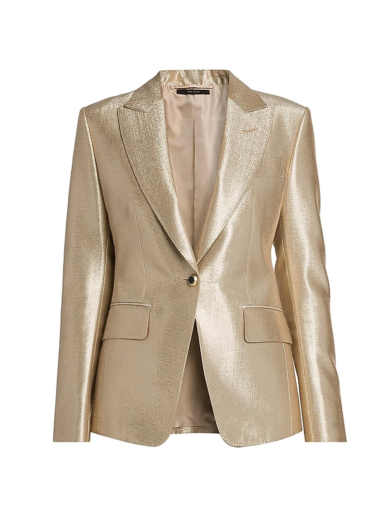 Metallic Stretch Wool Single-Breasted Blazer