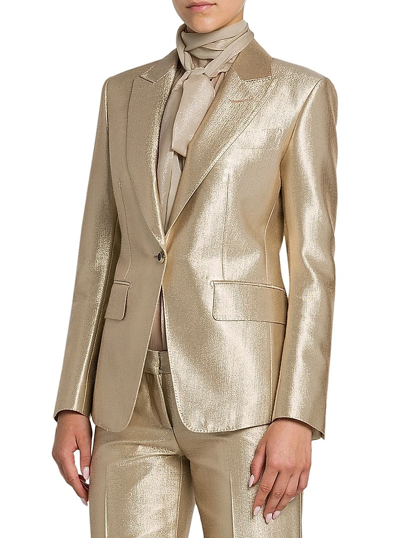 Metallic Stretch Wool Single-Breasted Blazer
