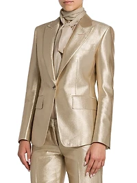 Metallic Stretch Wool Single-Breasted Blazer