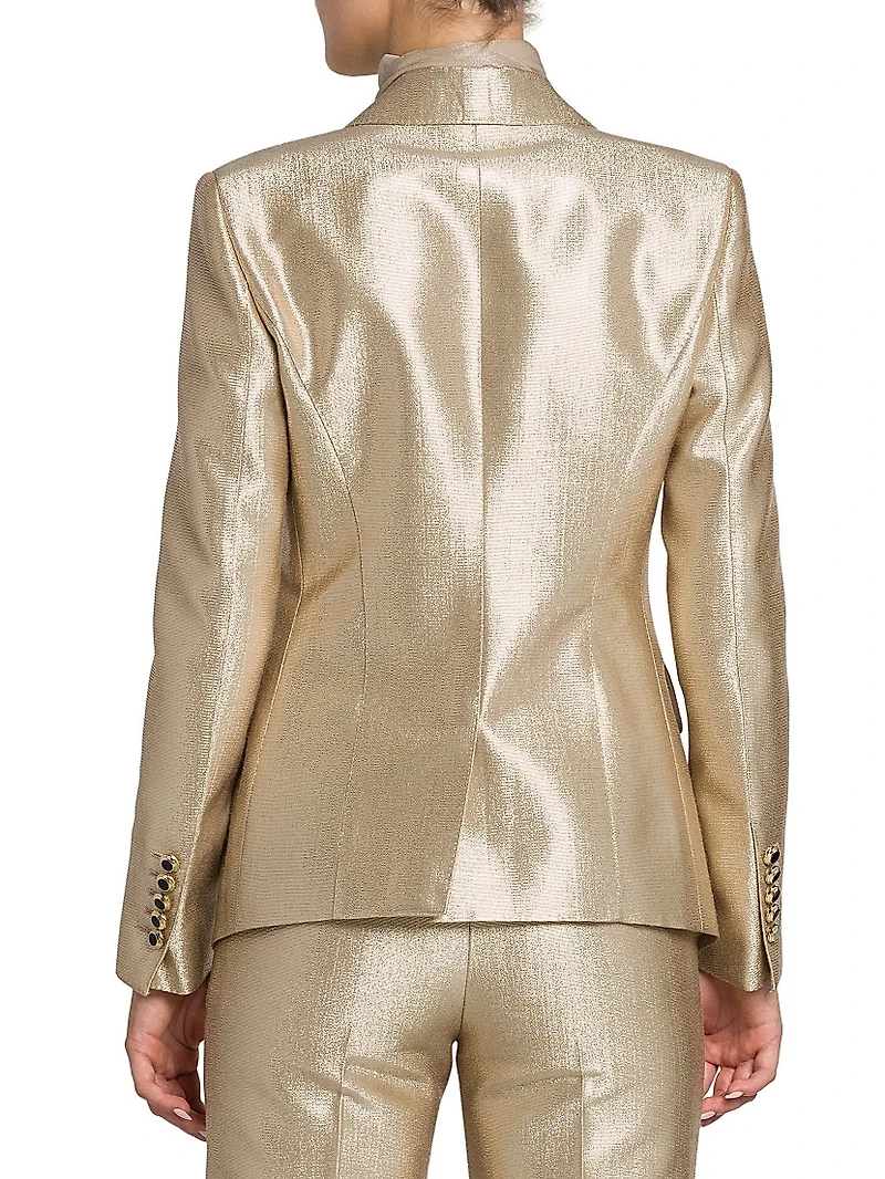 Metallic Stretch Wool Single-Breasted Blazer
